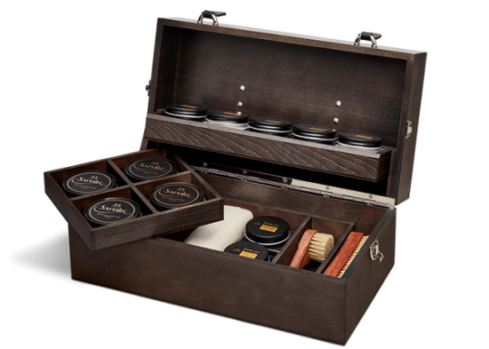 Ebony Stained Black Version with box open full of polishes and brushes